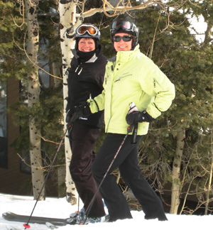 Barb & Carol skiing in Utah